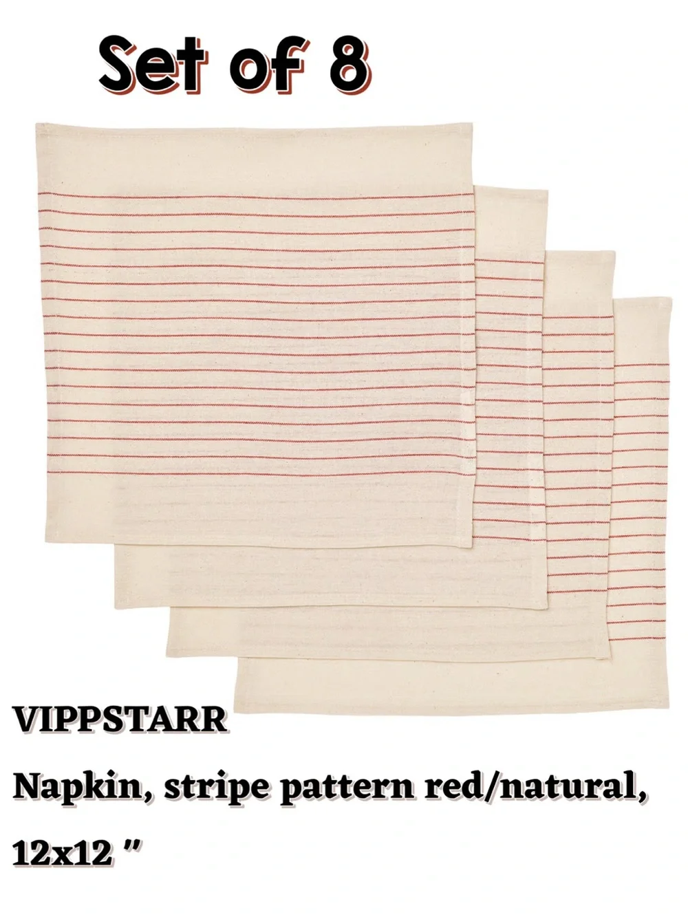 VIPPSTARR Red Stripe Natural Napkins - Set of 8